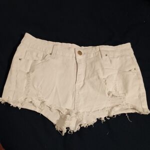 White Distressed Jean Shorts with Raw Hem